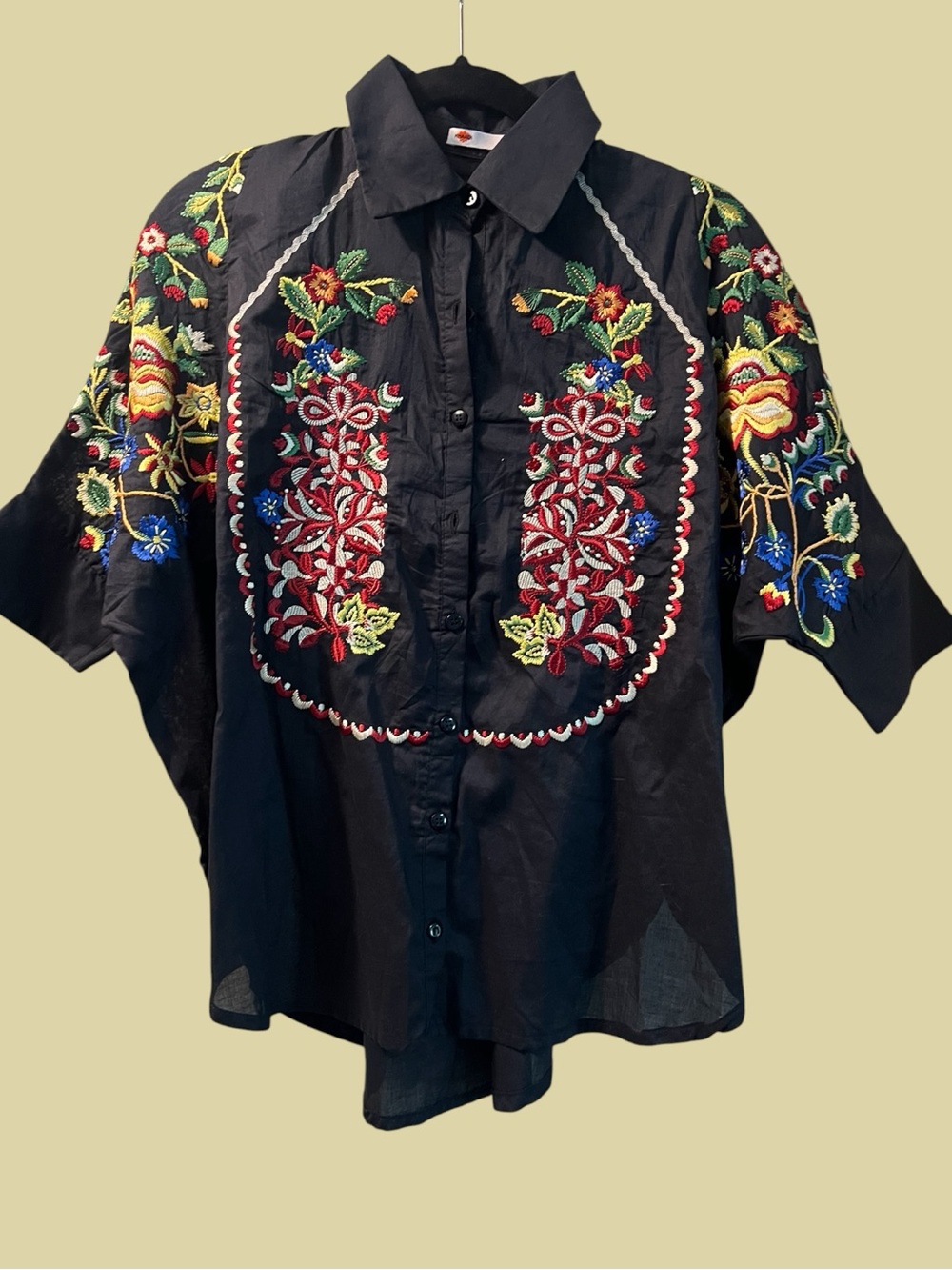 Khaadi Cotton NEW Black Embroidered Top / Multicolor Threadwork / [S]